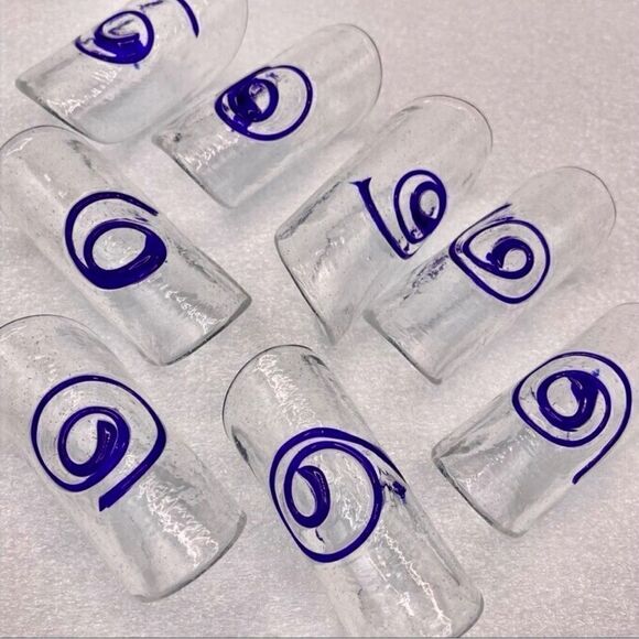 Blue Swirl Fused Blown Art Glass Napkin Sleeve Holders (8) - Picture 3 of 14